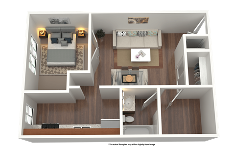 Floor plan for 1 bed, 1 bath, 490 sqft